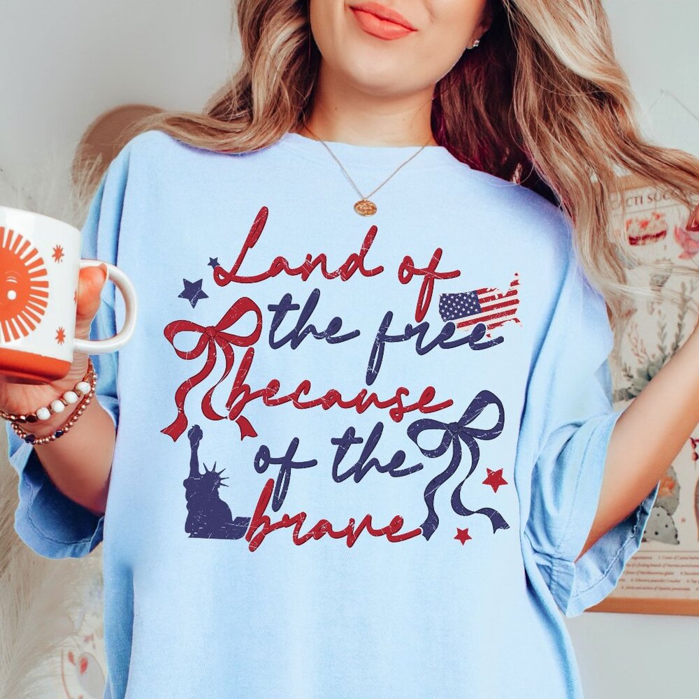 Red White & Blue Land Of The Free Because of The Brave USA July 4 Graphic Tee